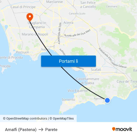 Amalfi (Pastena) to Parete map