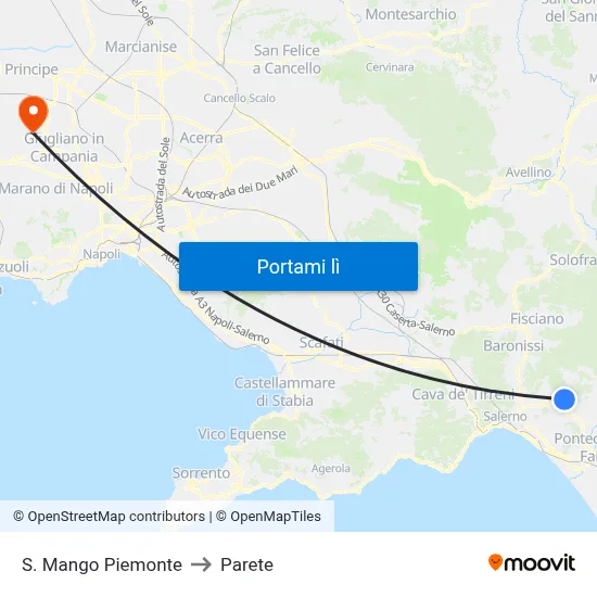 S. Mango Piemonte to Parete map