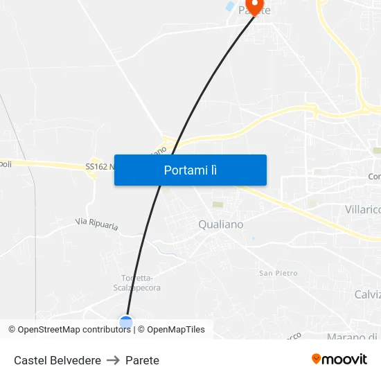 Castel Belvedere to Parete map