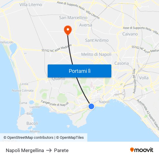 Napoli Mergellina to Parete map
