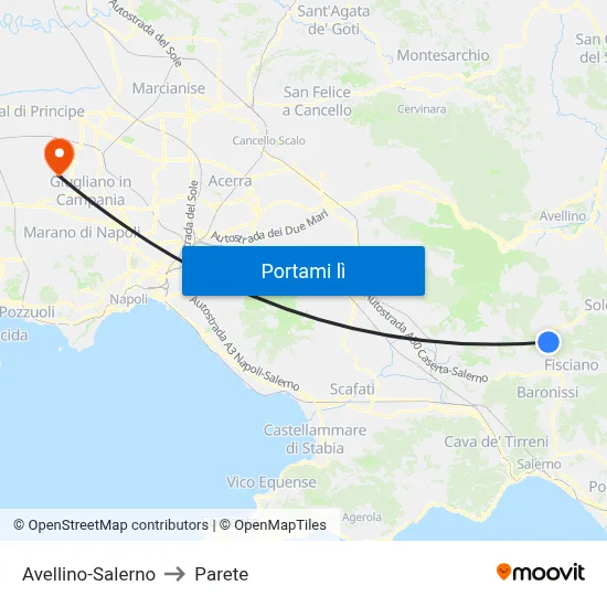 Avellino-Salerno to Parete map