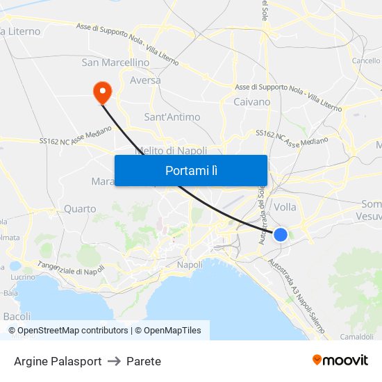 Argine Palasport to Parete map