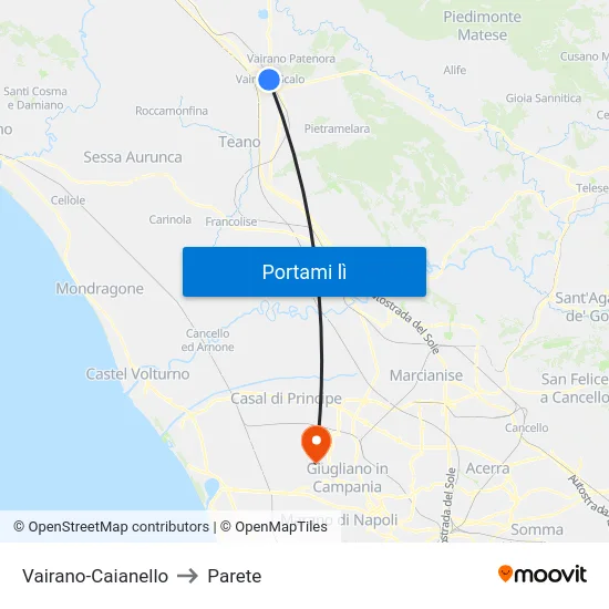 Vairano-Caianello to Parete map