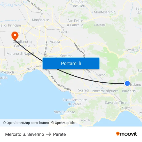 Mercato S. Severino to Parete map
