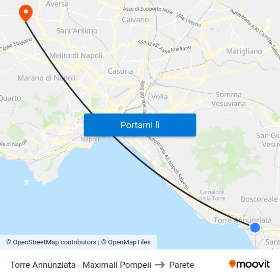 Torre Annunziata - Maximall Pompeii to Parete map