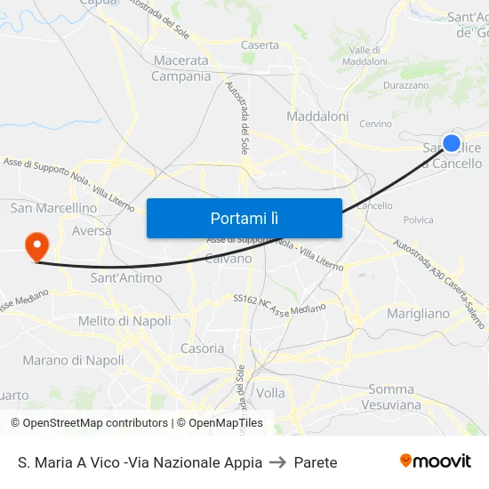 S. Maria A Vico -Via Nazionale Appia to Parete map