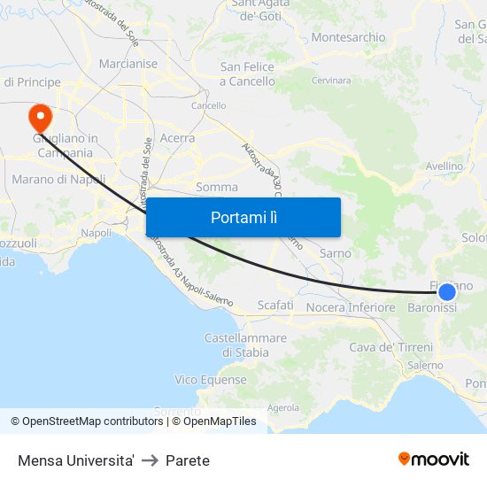 Mensa Universita' to Parete map