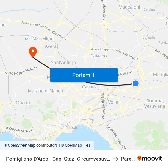 Pomigliano D'Arco - Cap. Staz. Circumvesuviana to Parete map