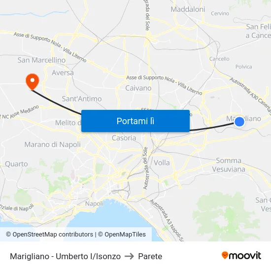 Marigliano - Umberto I/Isonzo to Parete map