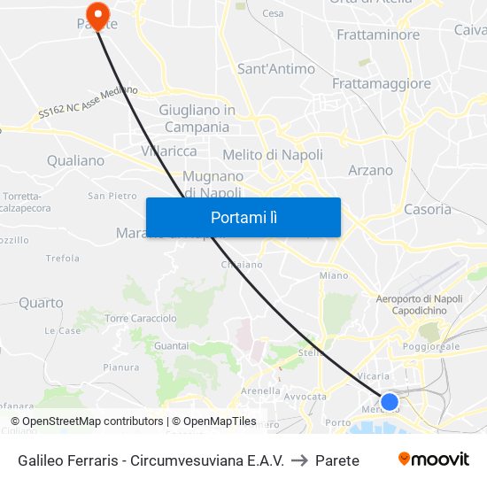 Galileo Ferraris - Circumvesuviana E.A.V. to Parete map