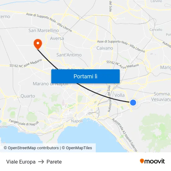 Viale Europa to Parete map