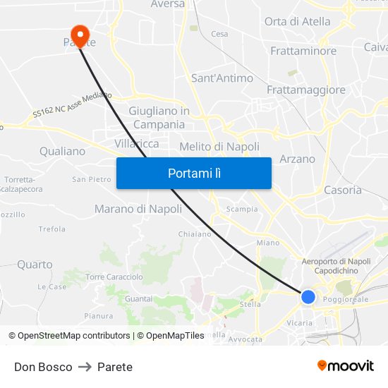 Don Bosco to Parete map