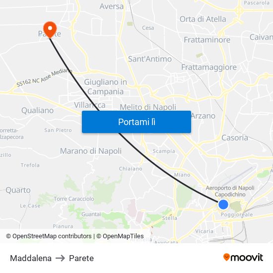 Maddalena to Parete map