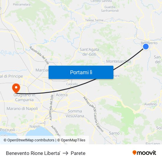 Benevento Rione Liberta' to Parete map