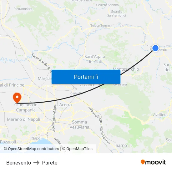 Benevento to Parete map