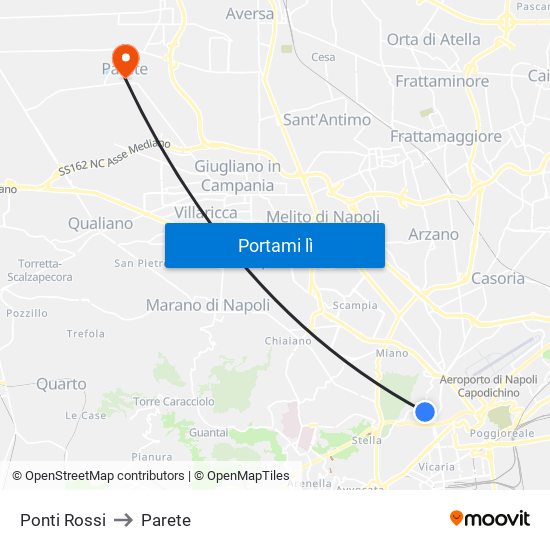 Ponti Rossi to Parete map