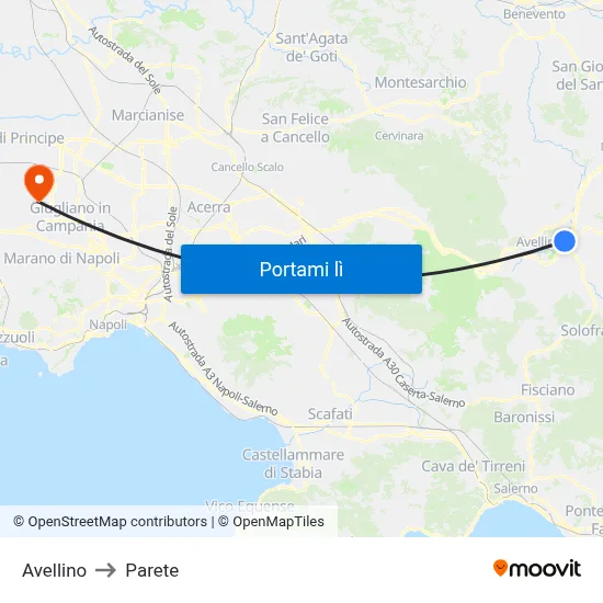 Avellino to Parete map