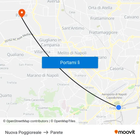 Nuova Poggioreale to Parete map