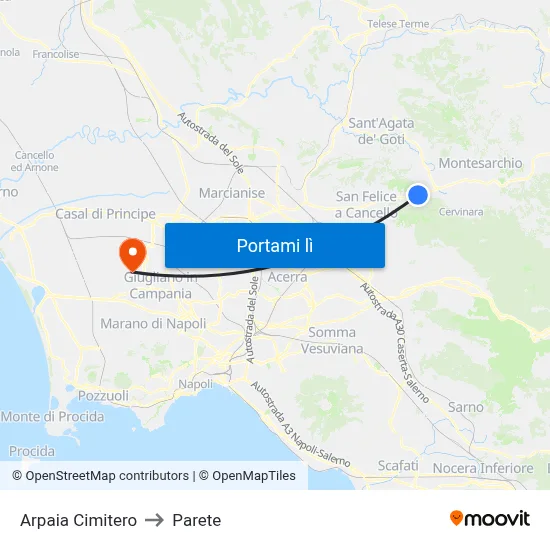 Arpaia Cimitero to Parete map