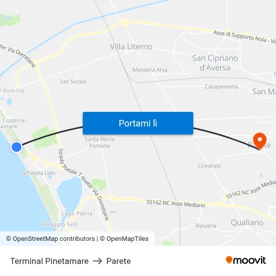 Terminal Pinetamare to Parete map
