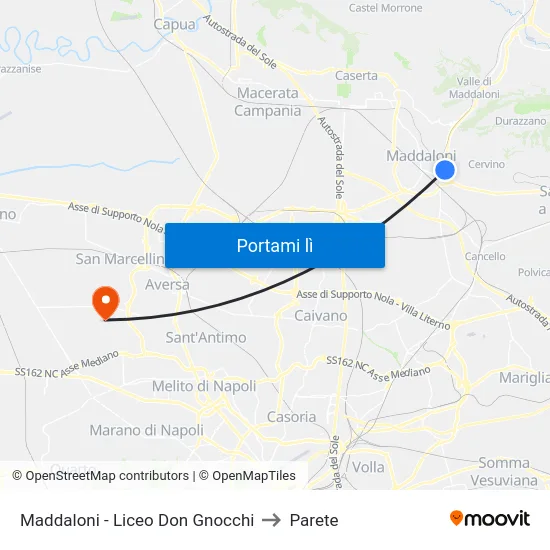 Maddaloni - Liceo Don Gnocchi to Parete map