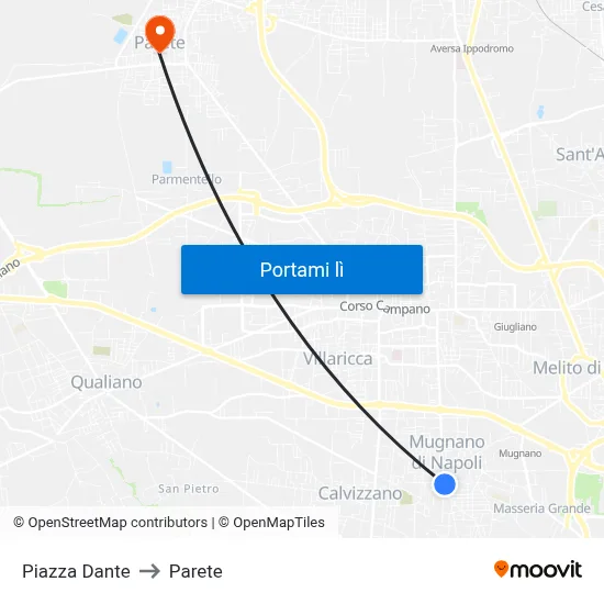Piazza Dante to Parete map