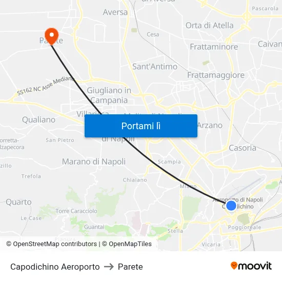 Capodichino Aeroporto to Parete map