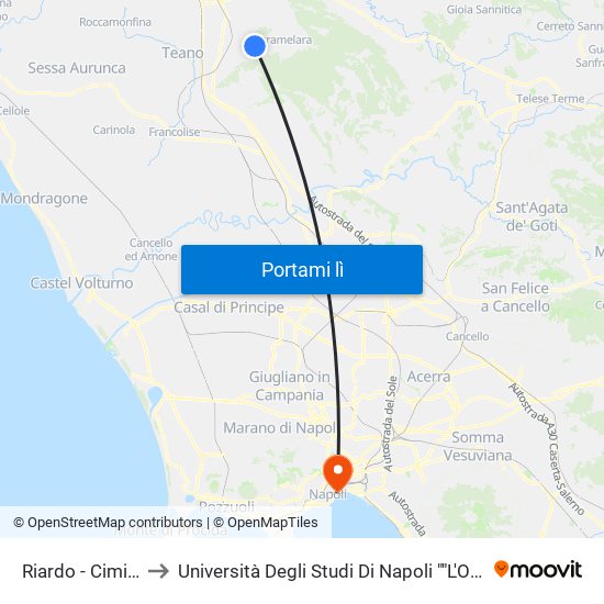 Riardo - Cimitero to Università Degli Studi Di Napoli ""L'Orientale"" map