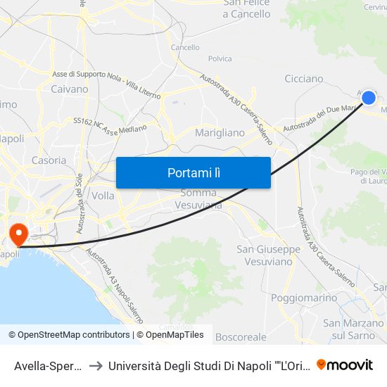 Avella-Sperone to Università Degli Studi Di Napoli ""L'Orientale"" map