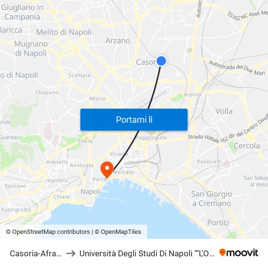 Casoria-Afragola to Università Degli Studi Di Napoli ""L'Orientale"" map