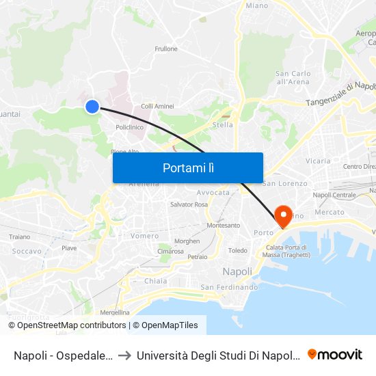 Napoli - Ospedale Monaldi to Università Degli Studi Di Napoli ""L'Orientale"" map