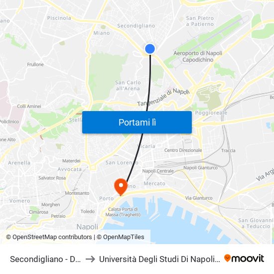 Secondigliano - Di Vittorio to Università Degli Studi Di Napoli ""L'Orientale"" map