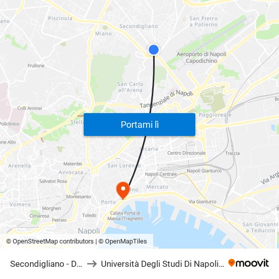 Secondigliano - Di Vittorio to Università Degli Studi Di Napoli ""L'Orientale"" map