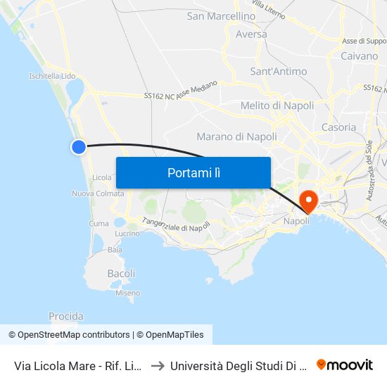 Via Licola Mare - Rif. Lido Del Carabiniere to Università Degli Studi Di Napoli ""L'Orientale"" map