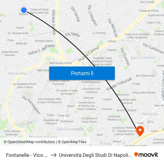 Fontanelle - Vico S. Nicola to Università Degli Studi Di Napoli ""L'Orientale"" map