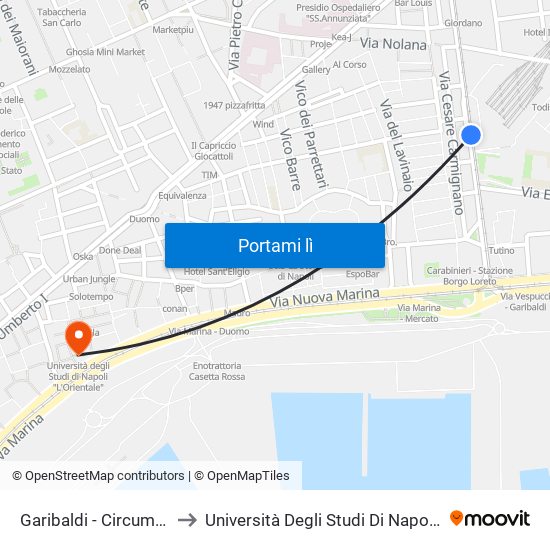 Garibaldi - Circumvesuviana to Università Degli Studi Di Napoli ""L'Orientale"" map