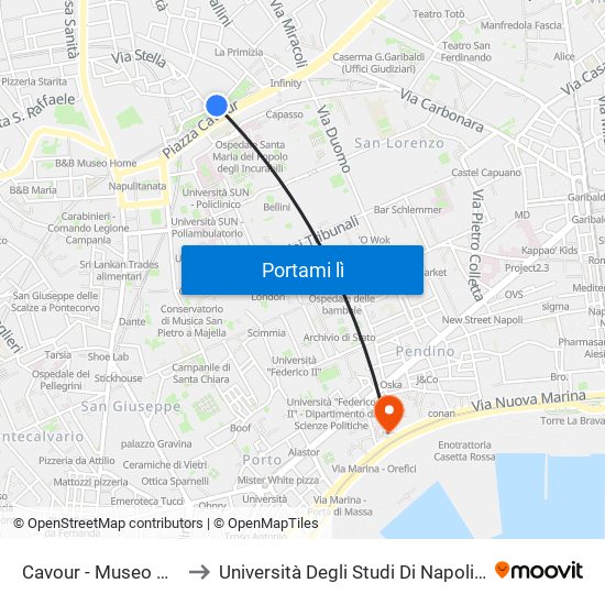 Cavour - Museo Nazionale to Università Degli Studi Di Napoli ""L'Orientale"" map