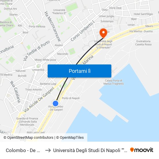 Colombo - De Gasperi to Università Degli Studi Di Napoli ""L'Orientale"" map