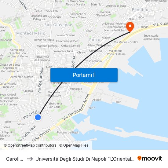 Carolina to Università Degli Studi Di Napoli ""L'Orientale"" map