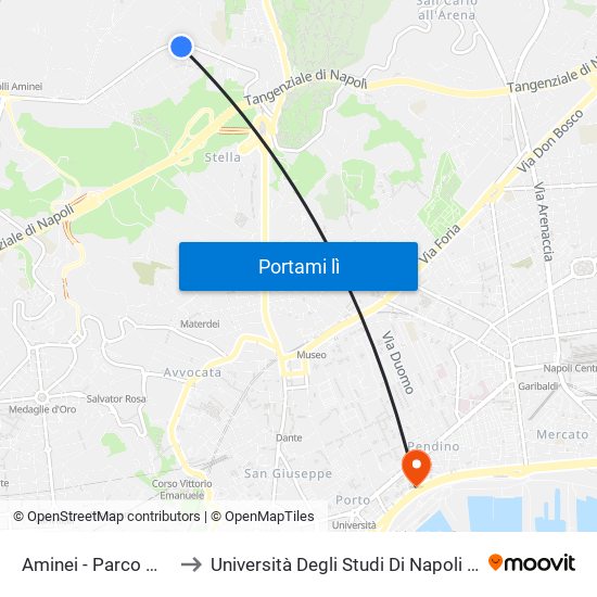 Aminei - Parco Matteotti to Università Degli Studi Di Napoli ""L'Orientale"" map