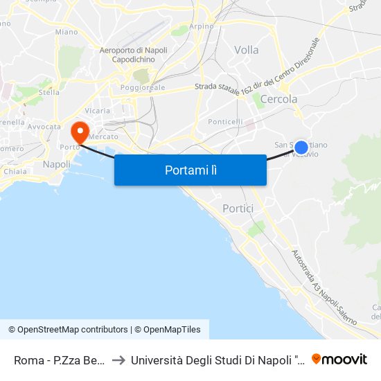 Roma - P.Zza Belvedere to Università Degli Studi Di Napoli ""L'Orientale"" map