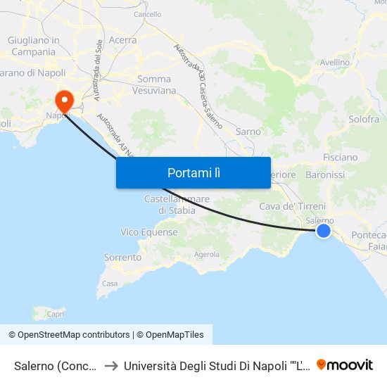 Salerno (Concordia) to Università Degli Studi Di Napoli ""L'Orientale"" map