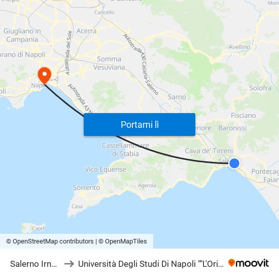 Salerno Irno FS to Università Degli Studi Di Napoli ""L'Orientale"" map