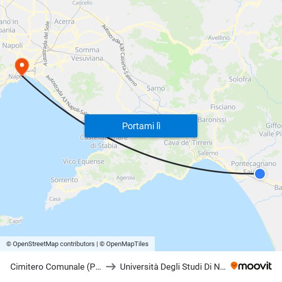 Cimitero Comunale (Pontecagnano F.) to Università Degli Studi Di Napoli ""L'Orientale"" map