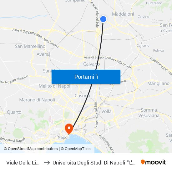 Viale Della Liberta' to Università Degli Studi Di Napoli ""L'Orientale"" map