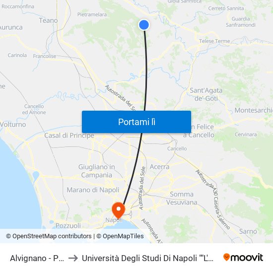 Alvignano - Poste to Università Degli Studi Di Napoli ""L'Orientale"" map