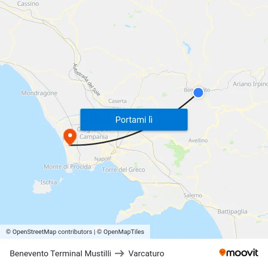 Benevento Terminal Mustilli to Varcaturo map