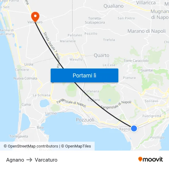 Agnano to Varcaturo map