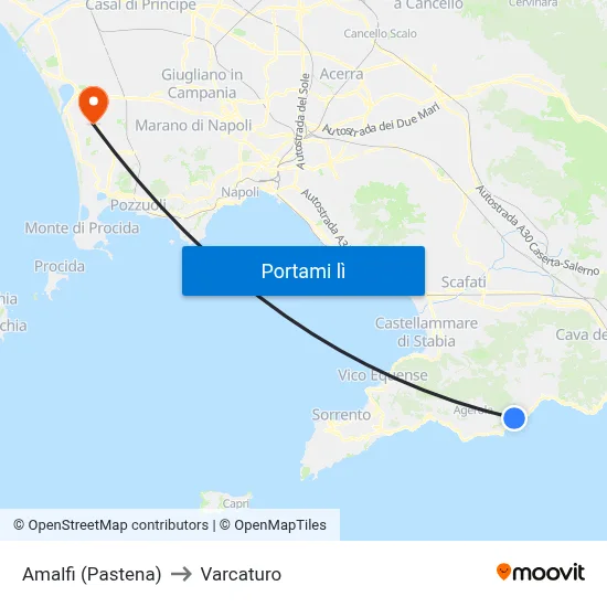 Amalfi (Pastena) to Varcaturo map