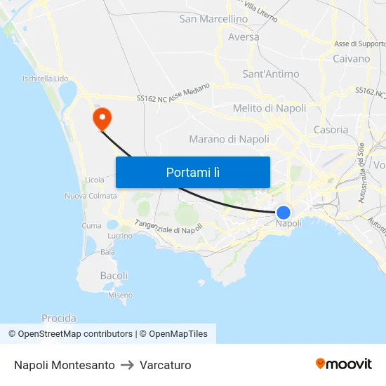 Napoli Montesanto to Varcaturo map